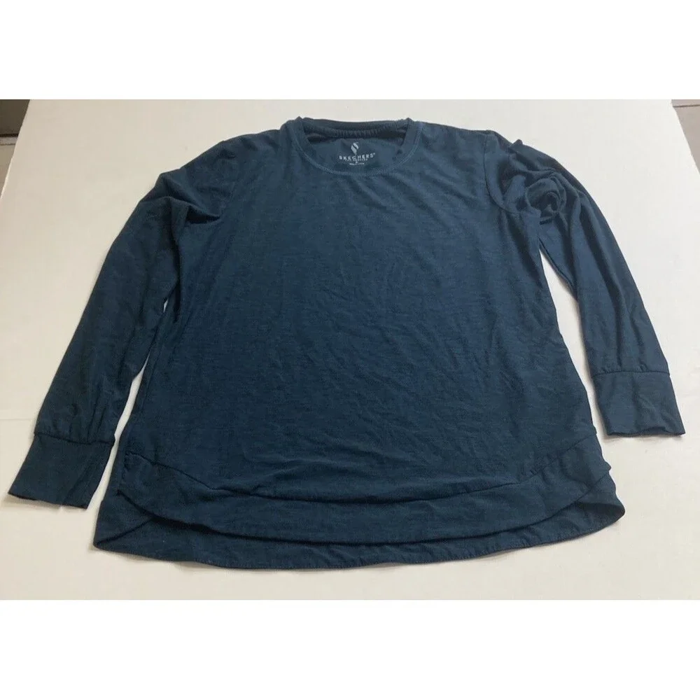 Skechers Women's Blue Crew Neck Long Sleeve Polyester Knit Tee Lightweight S